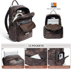 Leather Backpack for Women, Fits 15.6 Inch Laptop, Soft Vegan Leather Backpack for Travel and Daily Use, Coffee