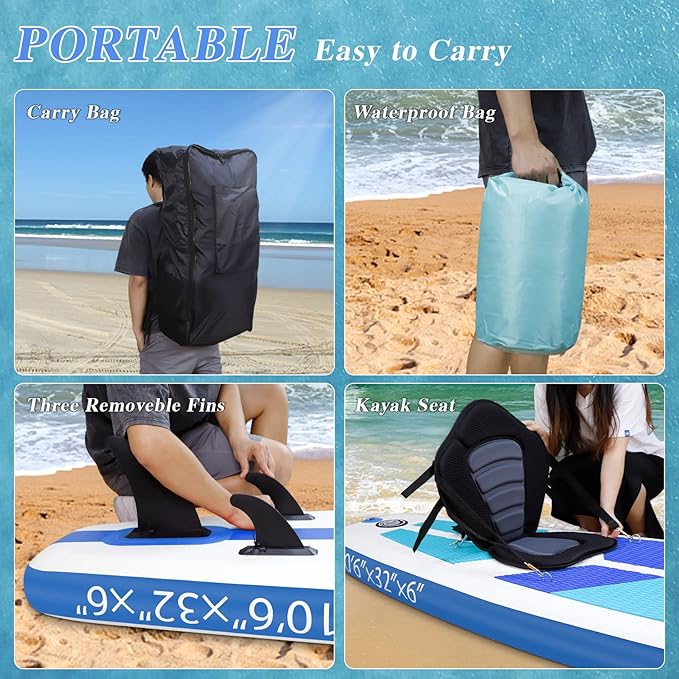 CYFIE 10'6''Inflatable Stand Up Paddle Board, Paddle Boards with Premium SUP Paddle Board Accessories, Removable Kayak Seat and Camera Mount for Yoga, Kayaking, Surf, Fishing