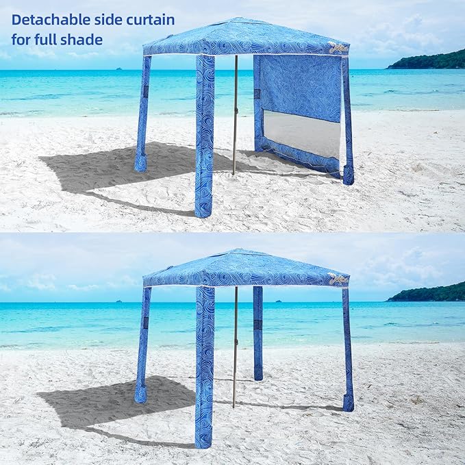 Beach Cabana, 6.2'×6.2' Beach Canopy with Side Wall, UPF 50+ UV Protection Easy Setup Tent Sun Shelter with Sand Pockets for Whole Family(Surging Waves)