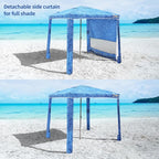 Beach Cabana, 6.2'×6.2' Beach Canopy with Side Wall, UPF 50+ UV Protection Easy Setup Tent Sun Shelter with Sand Pockets for Whole Family(Surging Waves)