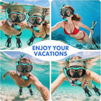 Snorkeling Gear for Adults Men Women, 3 in 1 Snorkel Set with Panoramic View Diving Mask Anti-Fog Anti-Leak, Snorkel Mask Dry Top Snorkel Fins for Swimming, Snorkeling and Travel Diving