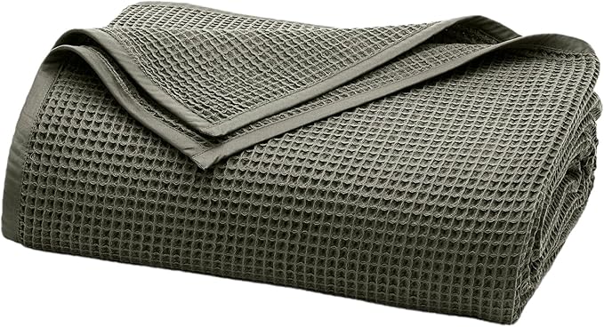 BOLL & BRANCH Waffle Bed Blanket - Full/Queen, Juniper - Luxury 100% Organic Cotton - Soft, Lightweight and Breathable - Textured Waffle Weave