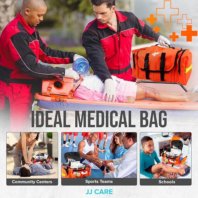 JJ CARE Trauma kit 250PCS First Responder Kit, EMT Bag with Padded Strap, Reflective Medical, Multiple Pockets, EMS First Aid Kit
