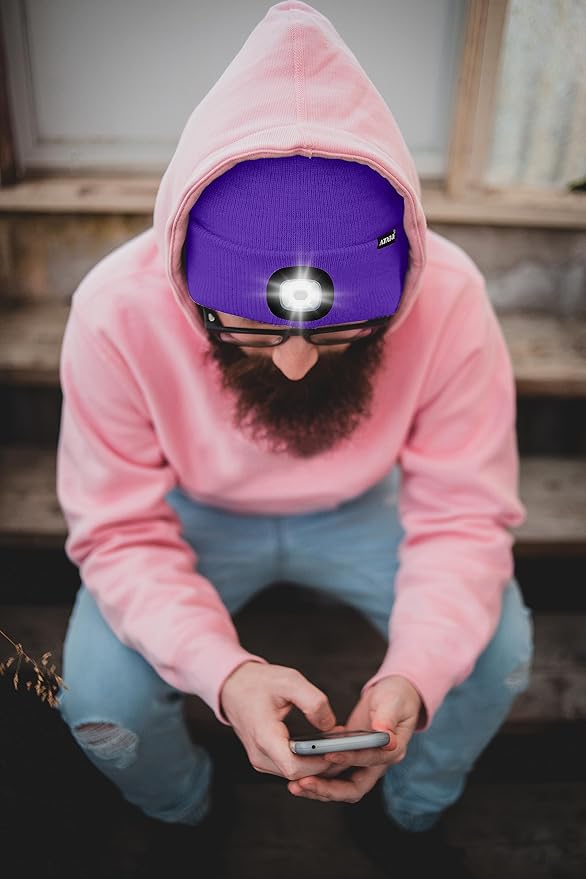 ATNKE LED Lighted Beanie Hat,USB Rechargeable 4 LED Running Headlamp Bright Cap with The Light Gifts for Men and Women