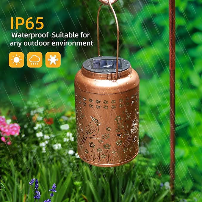 Cardinal Solar Lanterns Outdoor Waterproof Garden Decor-Birthday Gifts for Women Men Mom Grandma Cardinal Hanging Solar Lights Metal Bird Decorative Lantern for Yard, Patio, Lawn,Pathway, Landscape
