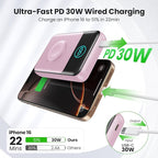 Magnetic Portable Charger for iPhone, 3-in-1 10800mAh Qi2 15W Wireless Power Bank with iWatch Charger,30W PD Fast Charging USB-C LCD Display Battery Pack for Magsafe,iPhone 16/15/14/13/12, Apple Watch