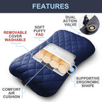 XL Inflatable Camping Pillow ELuxe w. Removable Padded Cover | X-Foam, Comfortable, Washable Ultralight Portable Neck Lumbar Support | Backpacking, Hiking, Travel, Air | X-Large (Ocean Blue)