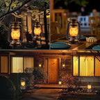 Solar Lanterns Outdoor Waterproof,2 Pack Bronze Vintage Lanterns with Dancing Flame Led Hanging Lights Decor,Lamps for Porch Garden Yard Pathway Camping