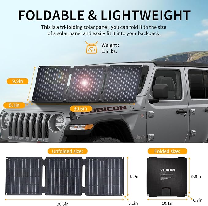 30W Portable Solar Panel,Foldable Solar Panels Charger for Camping Hiking Outdoor,IP65 ETFE Waterproof Panel Solar Kit with 3 Transfer Conectors,DC/Type-C/USB/QC3.0 Output