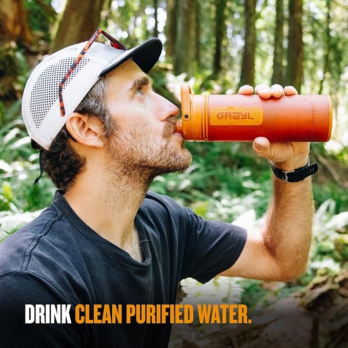 GRAYL UltraPress Water Purifier & Filter Bottle for Hiking, Backpacking, and Travel (Mojave Redrock)