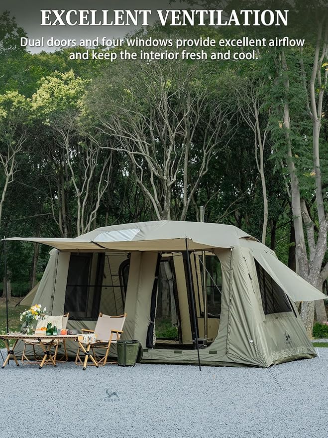 MC TOMOUNT 6/8/10 Person Large Family Camping Tent, Inflatable Tent for Camping with 2 Doors 4 Windows 2 Skylights, Double Layer Waterproof Glamping Blow Up Tent for Outdoor Camping Picnic Party