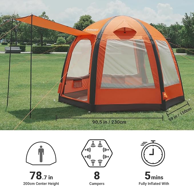 Large Auto Inflatable Tent House with Pump, 2-6 Person Easy Setup Waterproof Oxford, Extra Large Canopy Inflatable Tent House, UV UPF50+