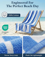 LANE LINEN Beach Towels 4 Pack - 520 GSM 100% Cotton Pool Towel for Adults – (30" x 60") Beach Towels Oversized, Thick & Highly Absorbent - Super Soft, Comfy & Quick Dry Cabana Stripe Large Towel