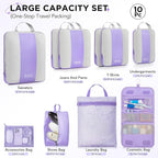 10 Set Compression Packing Cubes for Travel Essentials,Compressible Expandable Packing Cubes for Suitcase,OlarHike Luggage Organizer Bags for Travel,Handy Helper for Organizing Clothes(Light Purple)