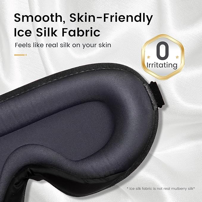 ringchan True Blackout Eye Masks for Sleep, Office Nap or Long Flight Trip, Zero Pressure on Eyeballs and Eyelids, Conveniently Adjustable Strap, Soft and Comfortable Night Blindfold - Jet Black