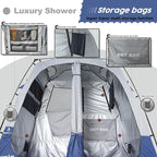 Camping Shower Tent Deluxe Changing Room Easy Set Up Privacy Shelter,Large Toilet Tent with Floor Drain Design for Beach, Camping,Hiking with Stakes and Ropes for Stability