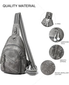 7L Sling Bag For Women Faux Leather Anti Theft Small Casual Daypack Backpack Fanny Pack Crossbody Chest Bags Purse Waterproof Dark Grey