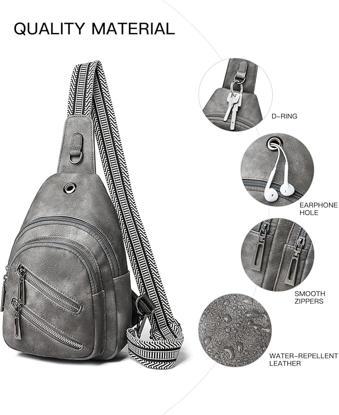 7L Sling Bag For Women Faux Leather Anti Theft Small Casual Daypack Backpack Fanny Pack Crossbody Chest Bags Purse Waterproof Dark Grey