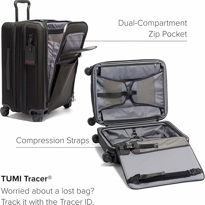 TUMI - Alpha Continental Expandable 4-Wheeled Carry-On Luggage - Compact Travel Suitcase - TSA Lock Tracer - Black