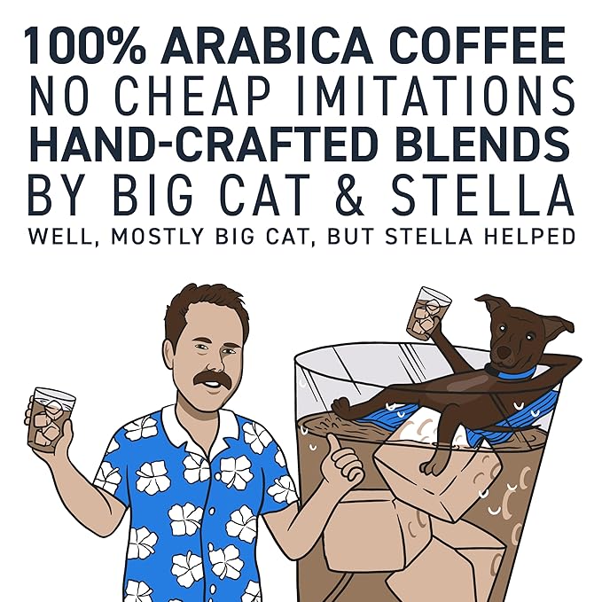 Stella Blue Cold Brew Coffee Packets, Big Cat Blend, Medium Roast Ground Coffee, Caramel, Hazelnut, and Sweet Fruity Finish, 100% Arabica, 6 Brew Packets, Makes 24 Bold Cups