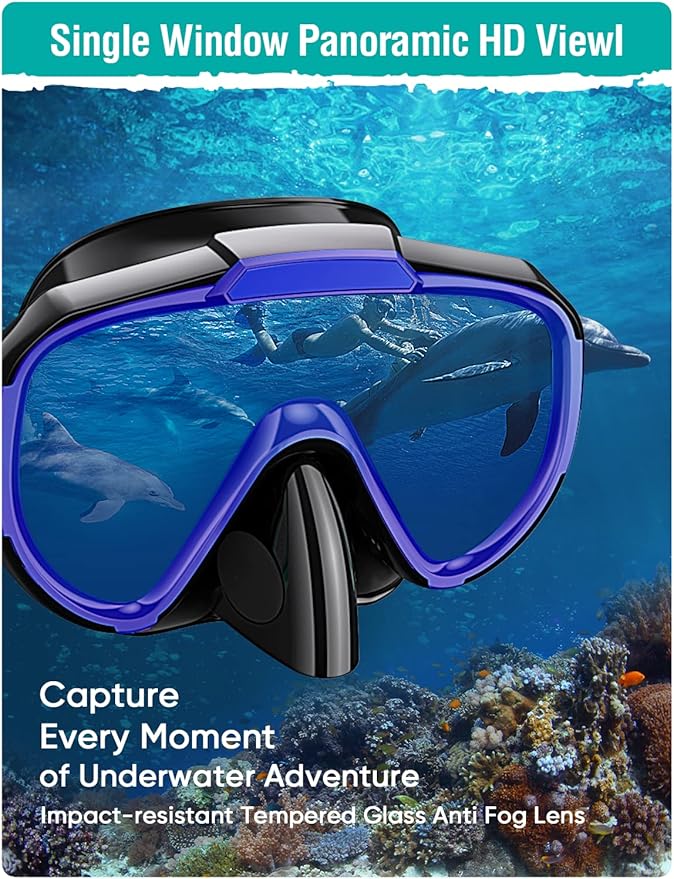 Snorkel Set Adults Snorkeling Gear Anti-Fog Panoramic View Swim Mask Dry Top Snorkel Kit with Carry Bag for Snorkeling Scuba Diving Swimming Travel