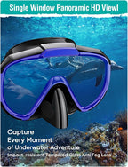 Snorkel Set Adults Snorkeling Gear Anti-Fog Panoramic View Swim Mask Dry Top Snorkel Kit with Carry Bag for Snorkeling Scuba Diving Swimming Travel