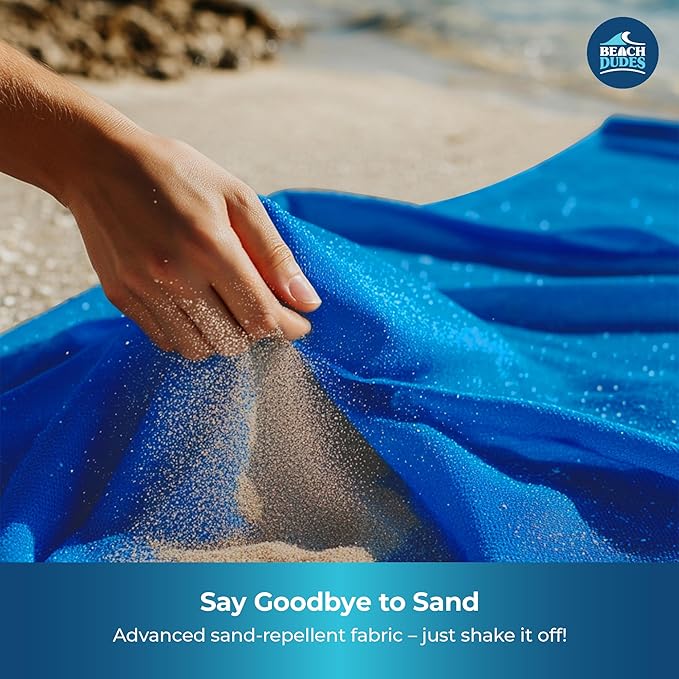 Sandproof Waterproof Beach Blanket Extra Large 108"x 84", Mat for Family, Quick Dry Ripstop Nylon Lightweight, Compact for Travel, Picnic, Camping w/ 4 Anchor Stakes and Carry Bag