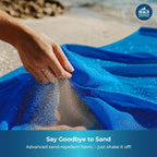 Sandproof Waterproof Beach Blanket Extra Large 108"x 84", Mat for Family, Quick Dry Ripstop Nylon Lightweight, Compact for Travel, Picnic, Camping w/ 4 Anchor Stakes and Carry Bag