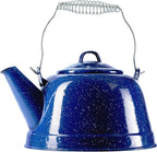 COLETTI Classic Camping Tea Kettle Stovetop — Travel Kettle, Camp Tea Pot for Stove — Chipping-Resistant German-Imported Enamel Coating [Blue Enamel, 9 Cups]