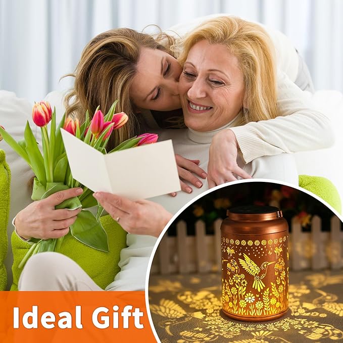 2Pack Hummingbird Solar Lanterns Outdoor Waterproof Lantern Garden Decor Gifts for Women Mom Grandma Hanging Solar Lights Metal Decoration Christmas Outside for Yard, Patio,Porch, Tabletop, Pathway