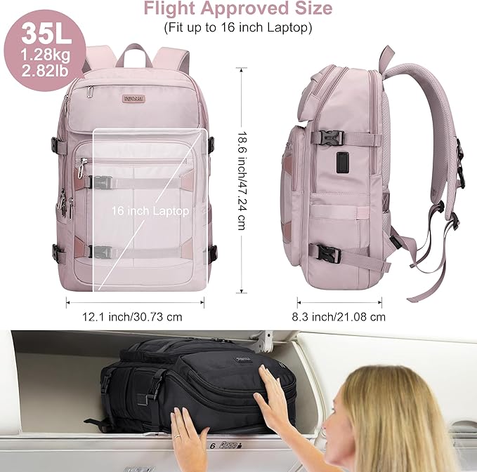 PIJUSHI Travel Backpack for Women Flight Aprroved Carry on Bag Large Casual Luggage Backpack Fit 16 inch Laptop(PE050 Ashen Purple)