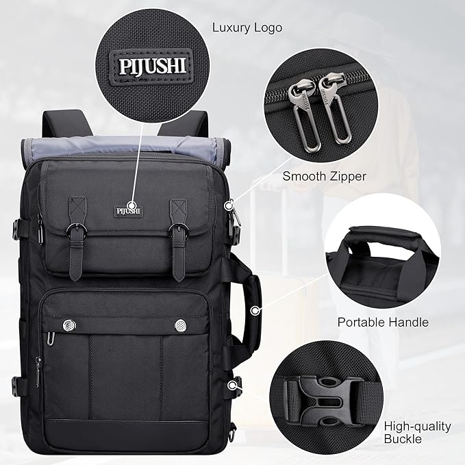 PIJUSHI Travel Backpack for Women Men Carry on Luggage Backpack Convertible Large Laptop Duffel Bag for Airplanes(PE049 Black)