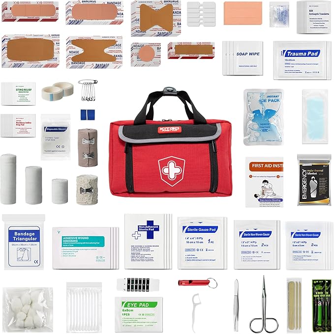 Kitgo First Aid Kits for Car, Trauma Kit with 218 Pcs Medical Supplies, Medical Kit for Car, Home, Camping, Hiking, Adventure