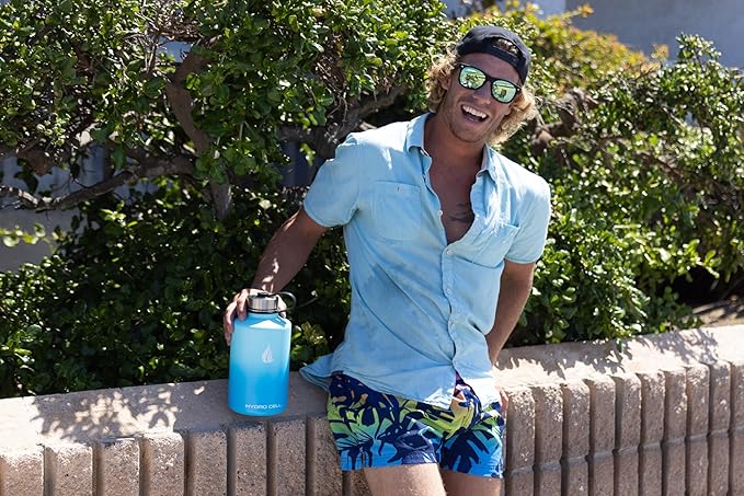 HYDRO CELL Stainless Steel Insulated Water Bottle with Straw - For Cold & Hot Drinks - Metal Vacuum Flask with Screw Cap and Modern Leakproof Sport Thermos for Adults (Sky/Blue 64oz)