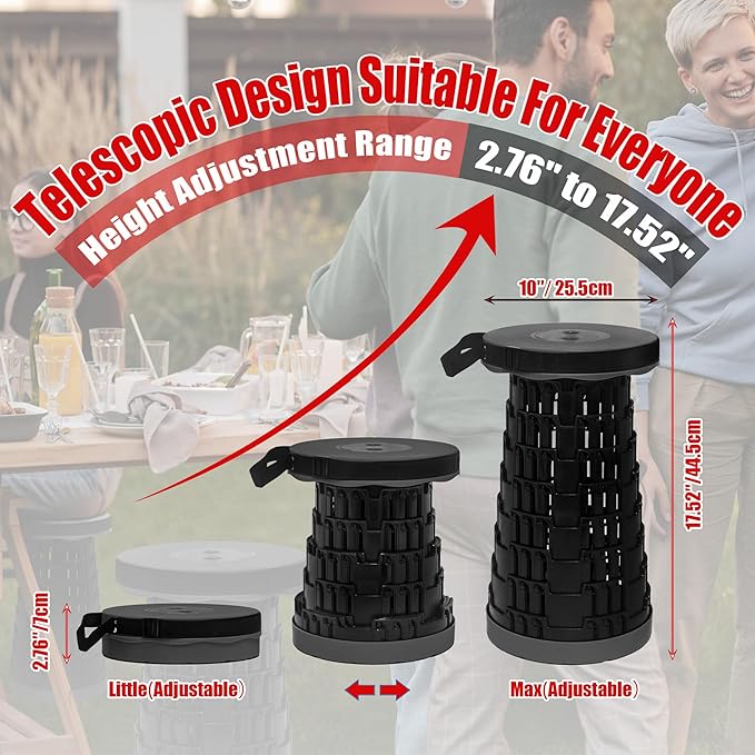 2025 2PCS Upgraded Collapsible Stool Thickened Set, Portable Stool Folding Stools, Foldable Chair for Camping Fishing Hiking BBQ and Outdoor Activities - Max 500lbs (Black)