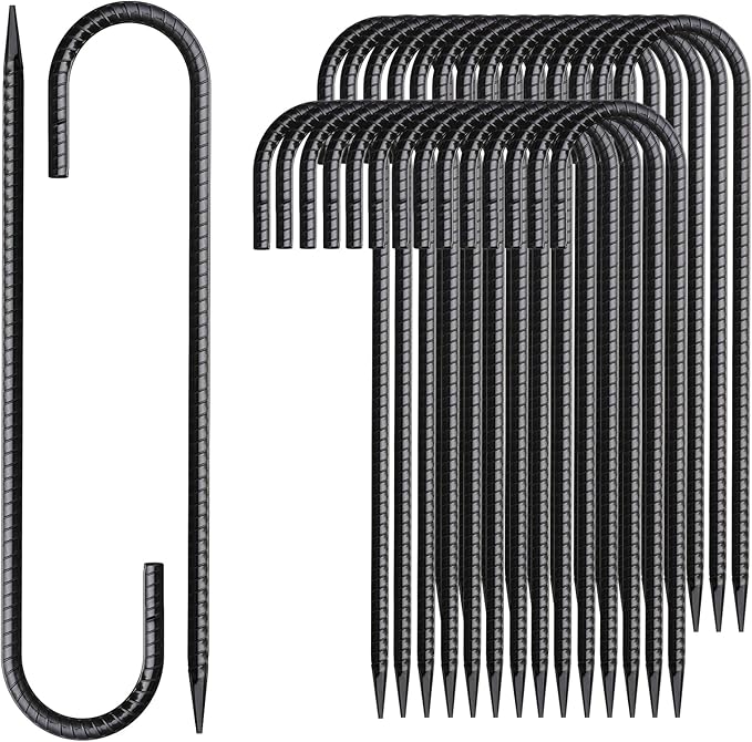 Rebar Stakes 12 Inch J Hook Ground Stakes Heavy Duty 30 Pack Chain Link Fence Stakes Galvanized Anchors Metal Tent Stakes for Wire Fencing Concrete Forming Trampolines Camping Canopies Shed Swing