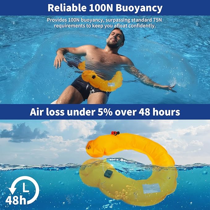 Owntop Manual Inflatable Belt Pack, Adults Swim Jacket with Blowpipe & Whistle, 24g CO2 Cylinder Included, Low Profile for Kayaking, Fishing, Paddle Sports