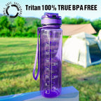 OLDLEY Water Bottle, 32oz Motivational Sports Water Bottle with Time Marker - Times to Drink - Tritan, BPA Free, Wide Mouth Leakproof, Deep Purple (1 Bottle)