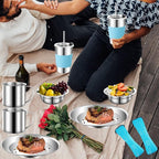 Camping Mess Kit Camping Dishes Set Stainless Steel Tableware Mess Kit Includes Plate Bowl Cup Spoon Fork Knife in Mesh Bags for Camping Backpacking & Hiking for 2 Person