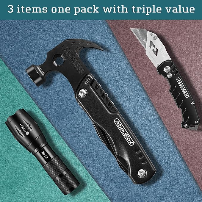 Multitool Pocket Knife, Hammer, Tactical Flashlight (BEST MAN EVER)