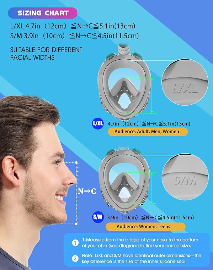 Greatever G2 Full Face Snorkel Mask with Latest Dry Top System,Foldable 180 Degree Panoramic View Snorkeling Mask with Camera Mount,Safe Breathing,Anti-Leak&Anti-Fog