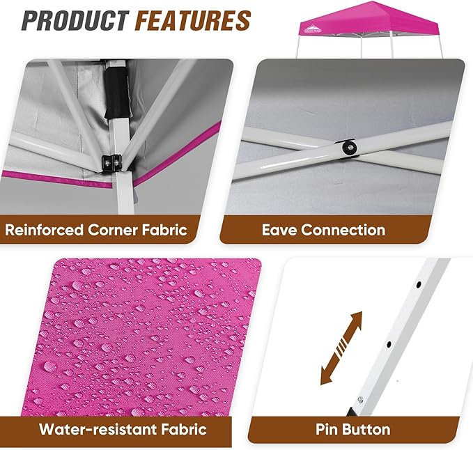 EAGLE PEAK 8x8 Slant Leg Pop-up Canopy Tent Easy One Person Setup Instant Outdoor Beach Canopy Folding Portable Sports Shelter 8x8 Base 6x6 Top (Pink)