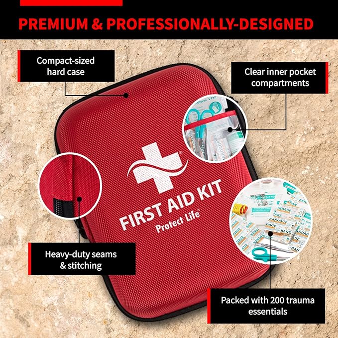 Protect Life Survival First Aid Kit for Home/Business, Camping Survival Kits | Mini Travel First Aid Kit | Camping Equipment | Small Kits for Car | Outdoor Emergency Survivals Pack - 200pcs