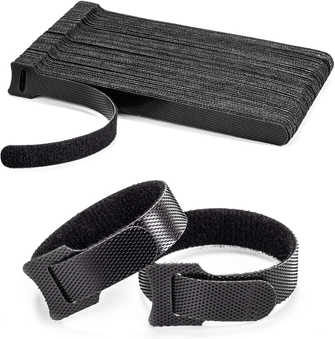 OneLeaf 80PCS Reusable Cable Ties, Black Adjustable 6-Inch Cord Organizer Ties, Multi-purpose Hook Loop Cable Management Wire Ties for Organizing Home, Office, Data Centers