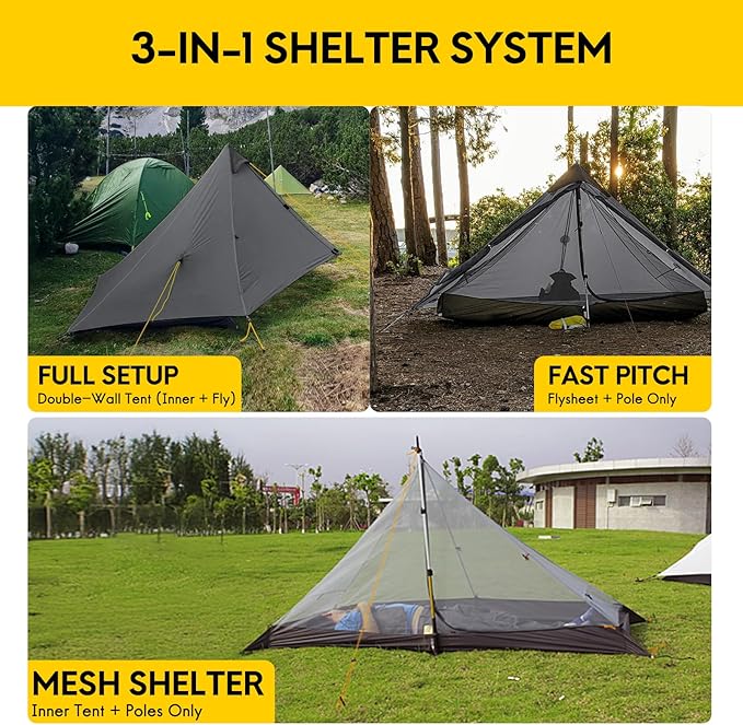 LANSHAN Ultralight Tent 3-Season Backpacking Tent for 1-Person or 2-Person Camping, Trekking, Kayaking, Climbing, Hiking