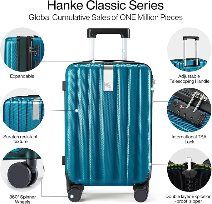 Hanke 29 Inch Expandable Checked Luggage Lightweight PC Hard Shell Luggage Suitcases with Wheels Tsa Luggage Rolling Large Suitcase Travel Luggage Bag for Study Abroad.(Caribbean Blue)