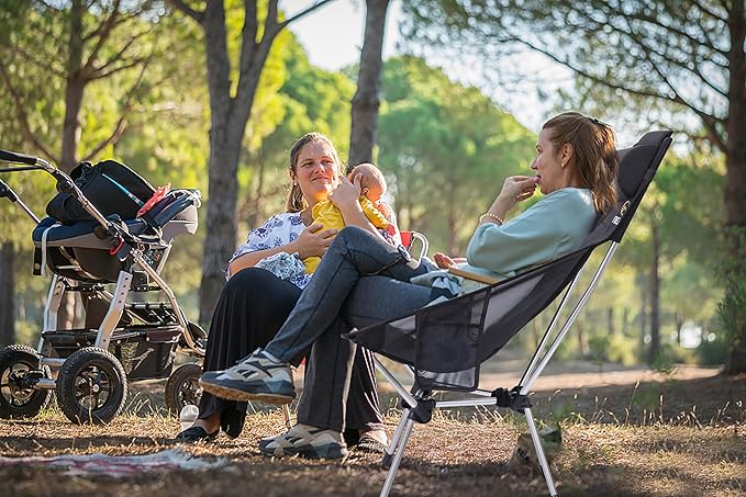 Nice C Ultralight High Back Folding Camping Chair, Collapsible Backpacking Chair, Compact & Heavy Duty Outdoor, Travel, Picnic, Festival with 2 Side Pockets, Pillow &Carry Bag (Set of 2 Black)