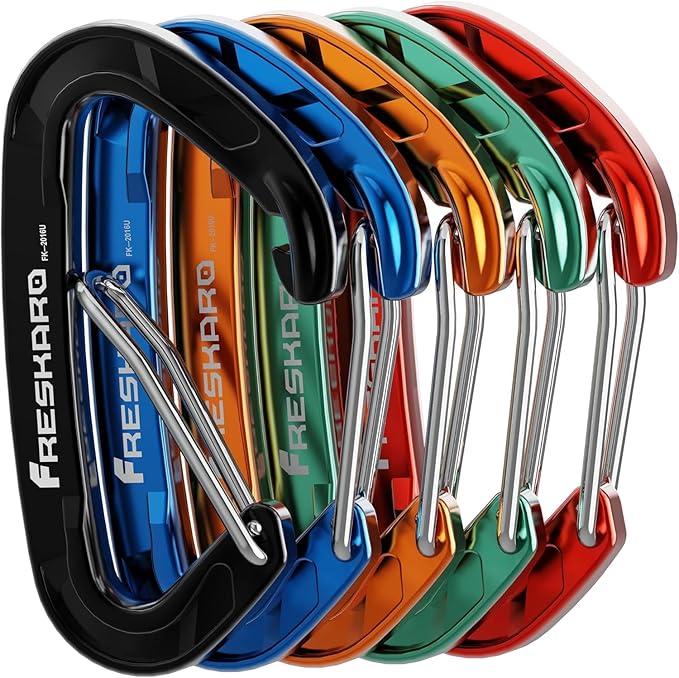 FresKaro 15kN-3372lbs Heavy Duty Wiregate Carabiners, Reliable Time-Tested Stainless Steel Spring Gate, for Camping, Hiking, Hammocks, Backpacking, Dog Leash etc., 3.15inch