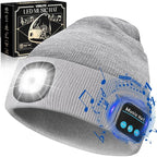 VIBELITE Bluetooth Beanie Hat with Light, USB Rechargeable LED Headlamp with Wireless Headphones, Gifts for Men, Him, Husband, Boyfriend, Grey