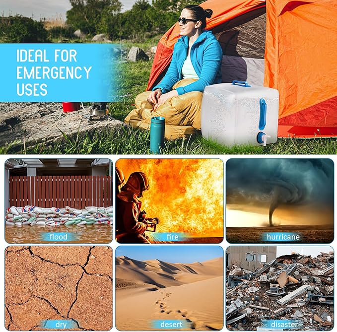 3 Pack Collapsible Water Container with Spigot, Foldable Camping Water Container Portable Camping Storage Carrier Jug for Outdoors Hiking Emergency Kit Backpack(Blue,5.3 Gallon)